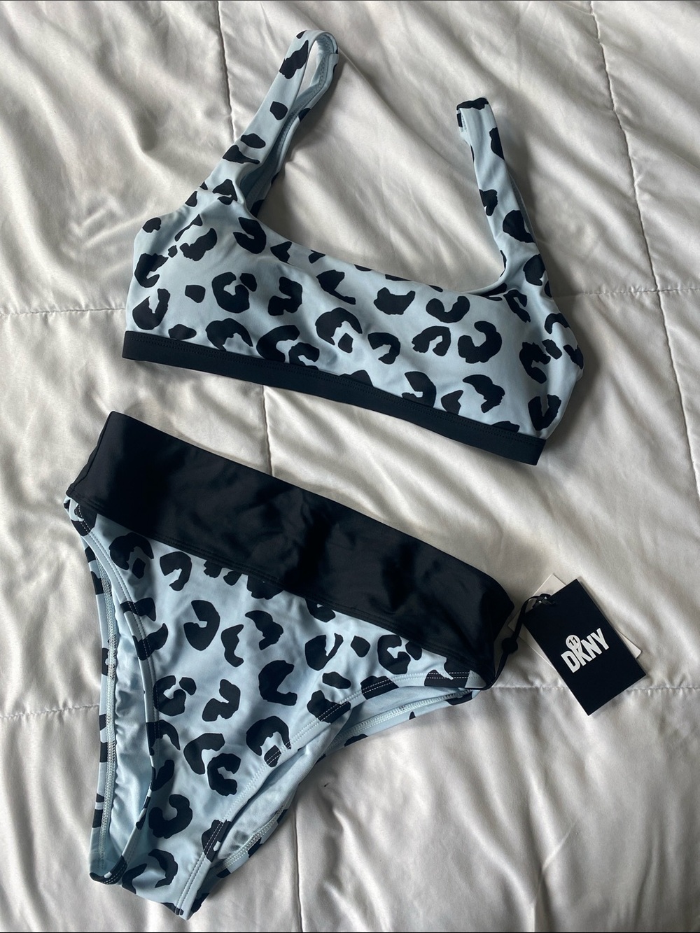 DKNY Light Blue & Black Leopard Print Bikini Set